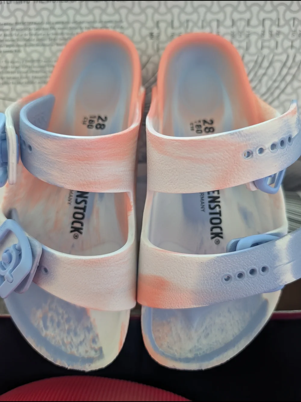 Birkenstock Kids Two-Strap Sandals in Pastel Pink & Light Blue